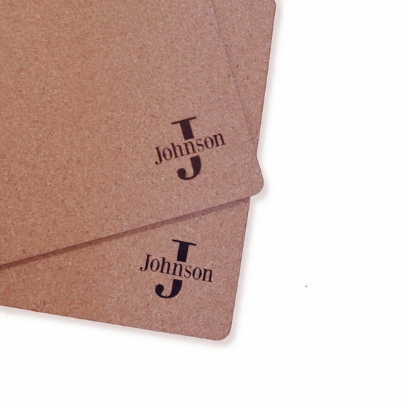 Custom Personalized Name Monogram Dinner Place Mats Cork Placemats Laser Engraved Unique Wedding Gift Housewarming Gift - Set of 2