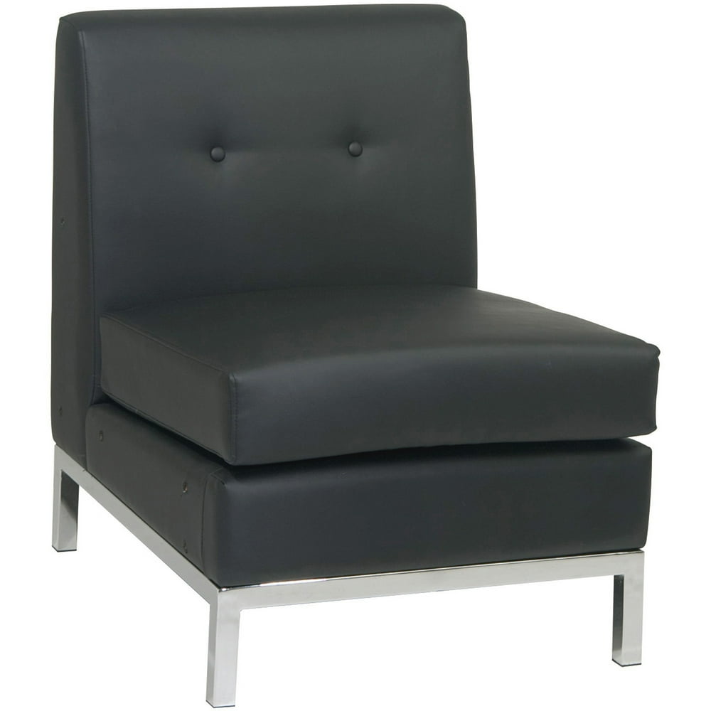 OSP Home Furnishings Wall Street Armless Chair. Black Faux Leather