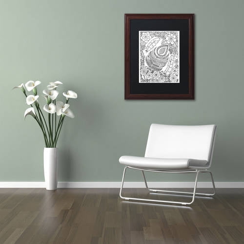Trademark Fine Art "Feathers" Canvas Art by KCDoodleArt Black Matte, Wood Frame