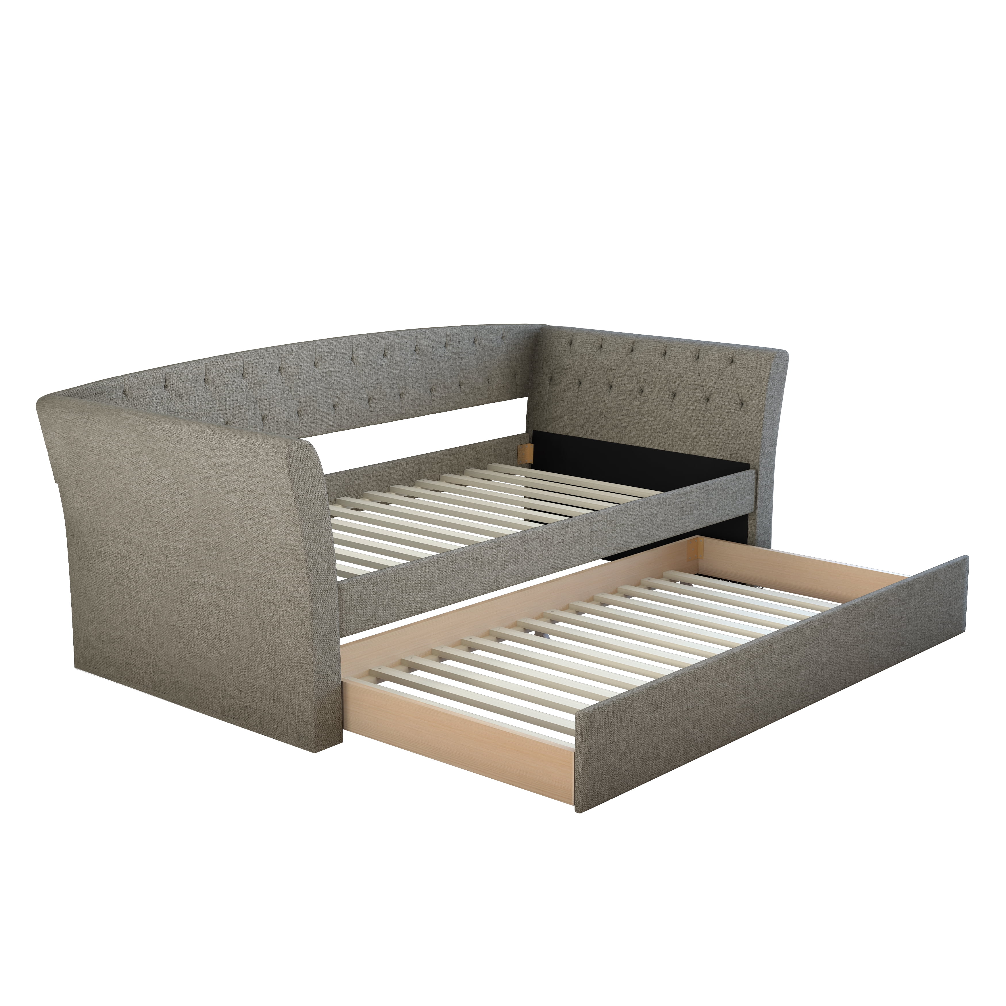 Boyd Sleep New Castle Gray Tufted Upholstered Daybed with Trundle Bed, Twin