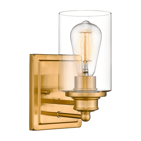 

1-Light Gold Bathroom Vanity Light Fixtures Modern Single Wall Sconce with Clear Glass Shade Brushed Gold Finish Wall Lighting Over Mirror
