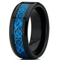 thumbnail image 2 of Tungsten Wedding Band Ring 8mm Men's Engagement Black & Blue Celtic Dragon Black Carbon Fiber Inlay, 2 of 2