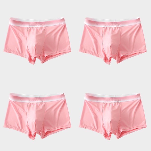 Summer Men Boxers Ice Silk Seamless Panties Ultra-thin Gradient Color Underpants Breathable 4 PCS Set Slip Silk Panties Men 4 L