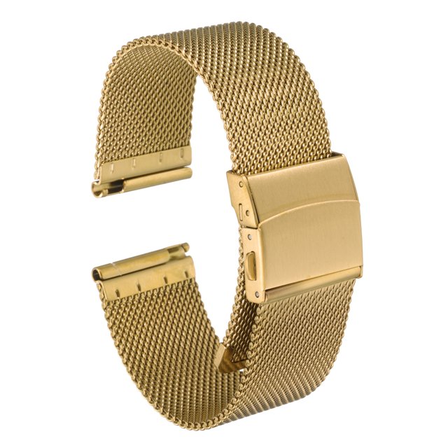 Correa de reloj de malla de acero inoxidable Uxcell de 22 mm, correa de metal de liberación rápida, ajustable para hombres y mujeres, tono dorado