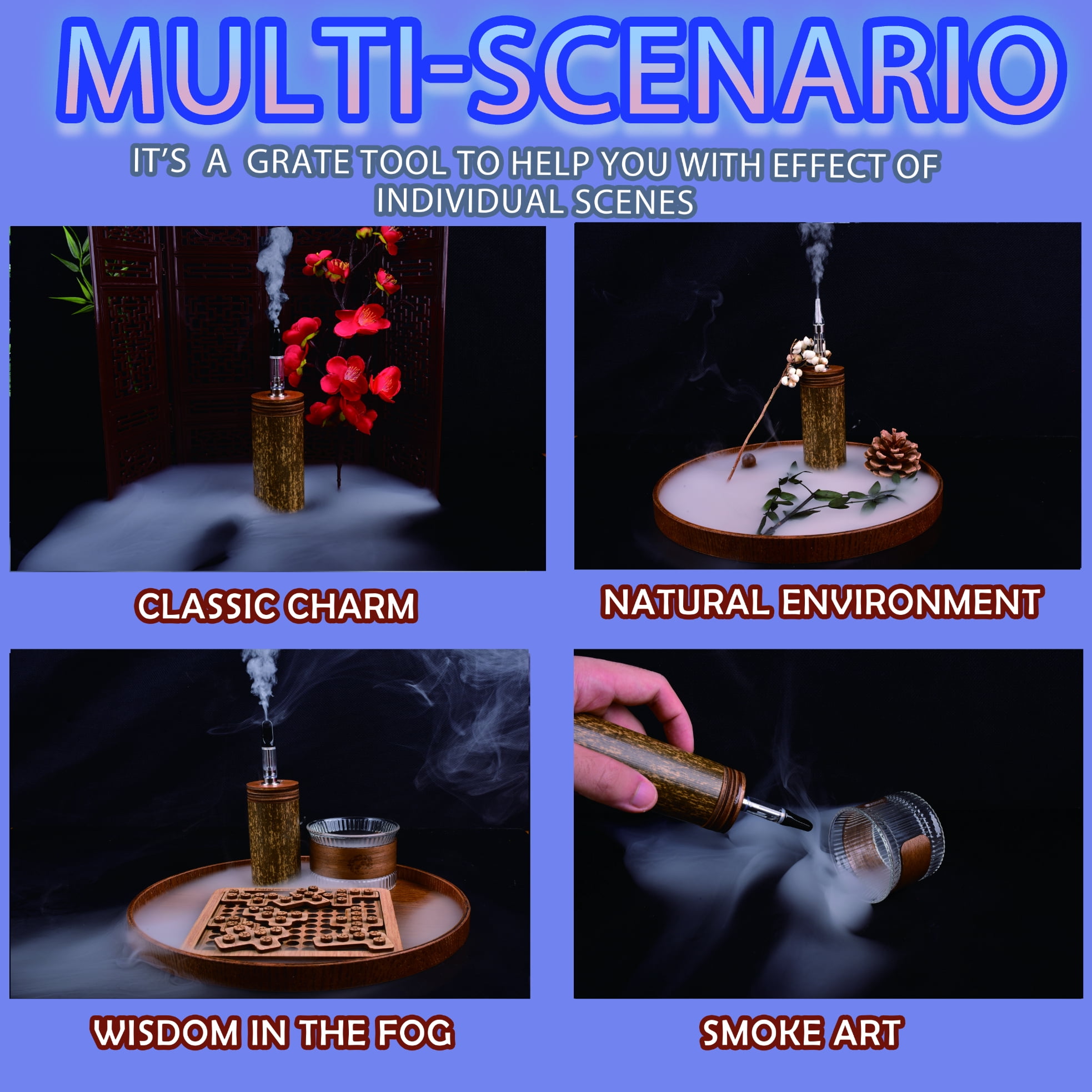 Mini Fog Machine Brown Bamboo，Mini Handheld Smoke Machine Wireless Remote Control Smoke Maker for Videos Photography Outdoor Activities Party Stage Effect