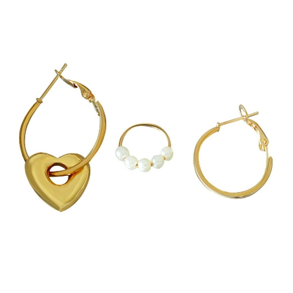 Pearl Earrings Pearl Love Earrings Retro Metal Earrings Fashion Jewelry Three-Piece Set