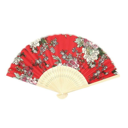 Womens Pennies - Women Party Bamboo Frame Peony Pattern Handheld Cooling Folding Fan Multicolor