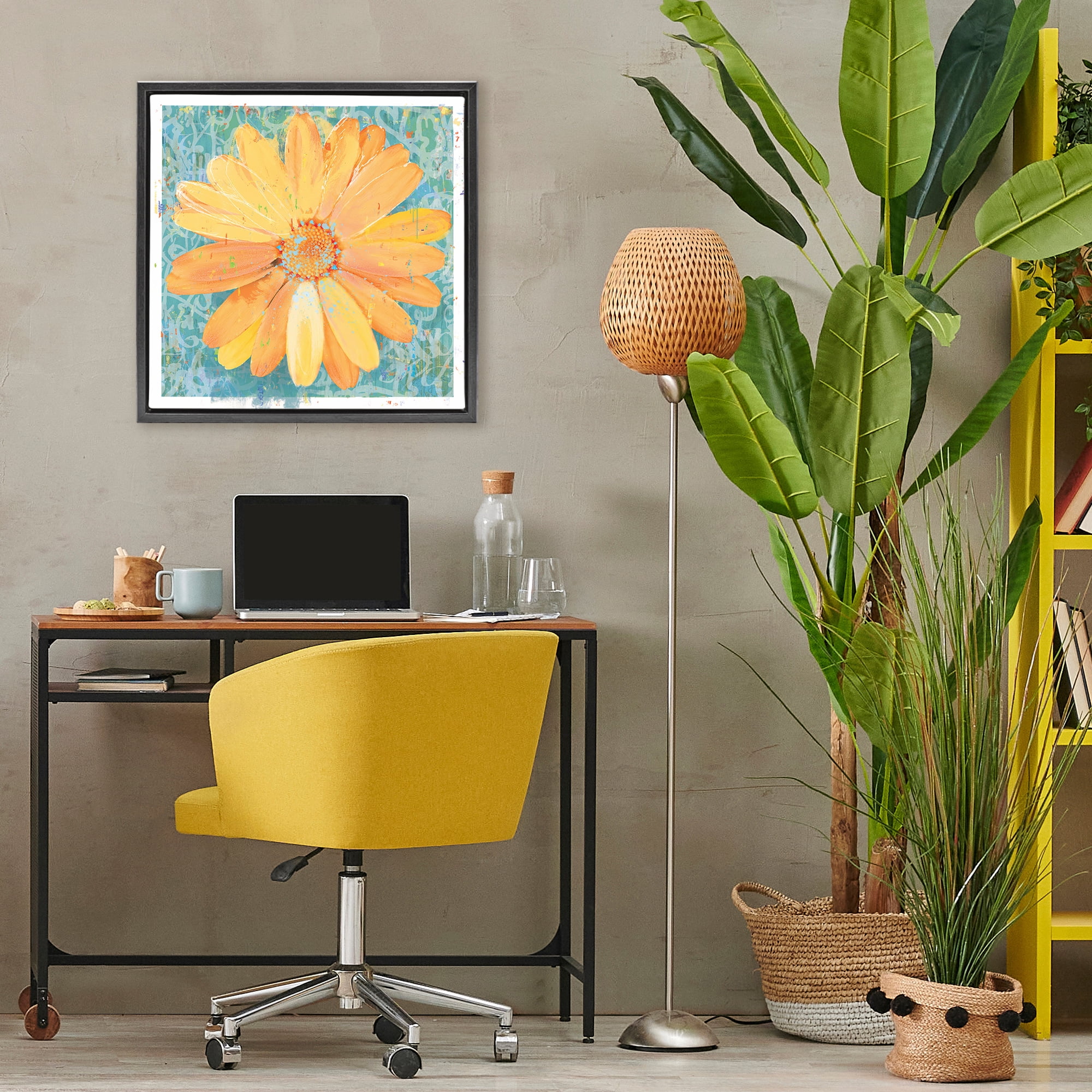 Stupell Industries Urban Daisy over Graffiti Black Framed Floater Canvas Wall Art, design by Porter Hastings