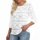 thumbnail image 1 of Craaazy Women's Relaxed Fit Crew Neck Blouse, Solid Color 3/4 Sleeve Lace Eyelet Top, Loose Comfy Floral Lace Casual Tee for Spring & Summer Gifts, 1 of 6
