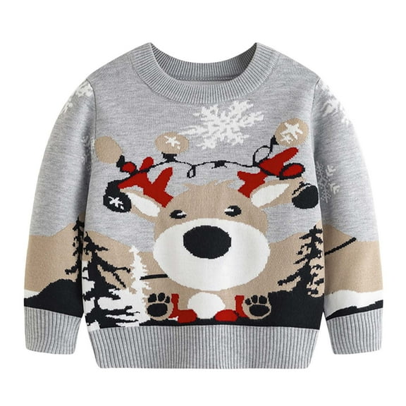 Odeerbi Kids Boys Girls Christmas Sweater Cute Winter Thermal Knit Crewneck Sweater Children's Christmas Pullover Sweater Fall New Knitwear Kids Clothes Gray