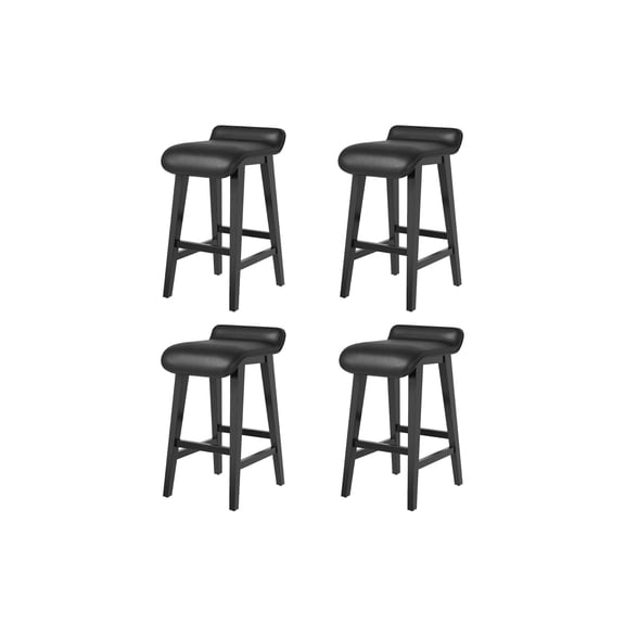 26" Solid Wood Bar Stools Set of 4 with PU Leather Cushion | Modern Counter Height Bar Stools, Barstools Set, Wooden Frame and Footrest, for Kitchen Islands, Counter Bars, Black