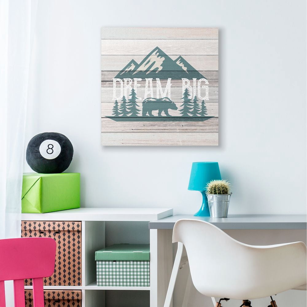 Stupell Industries Rustic Forest Mountain Adventure Dream Big Sentiments Canvas Wall Art Design by Kim Allen