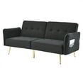 thumbnail image 3 of Convertible Sofa Bed,Velvet Reversible Loveseat with Removable Armrests and Metal Legs,Futon Sofa Bed with Storage Bags for Living Room and Bedroom,Black, 3 of 7