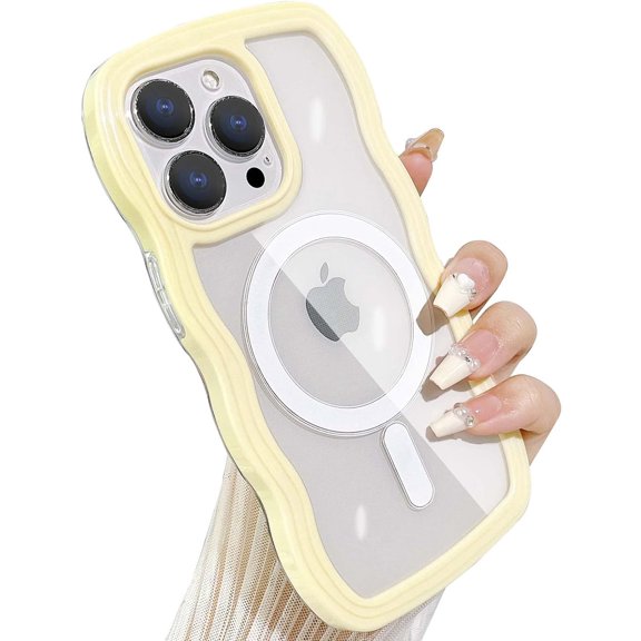 Compatible for iPhone 13 Pro Case with Magsafe, Wave Magnetic Phone Case Cute Water Ripple Candy Colors Frame Shockproof for iPhone 13 Pro Phone Case for Women 6.1 Inch - Yellow