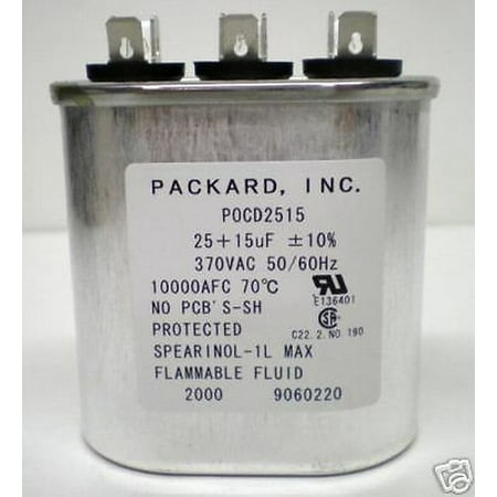 

Packard POCD25/15 HVAC Oval Motor Run Dual Capacitor. 25/15 MFD/UF 370 Volts