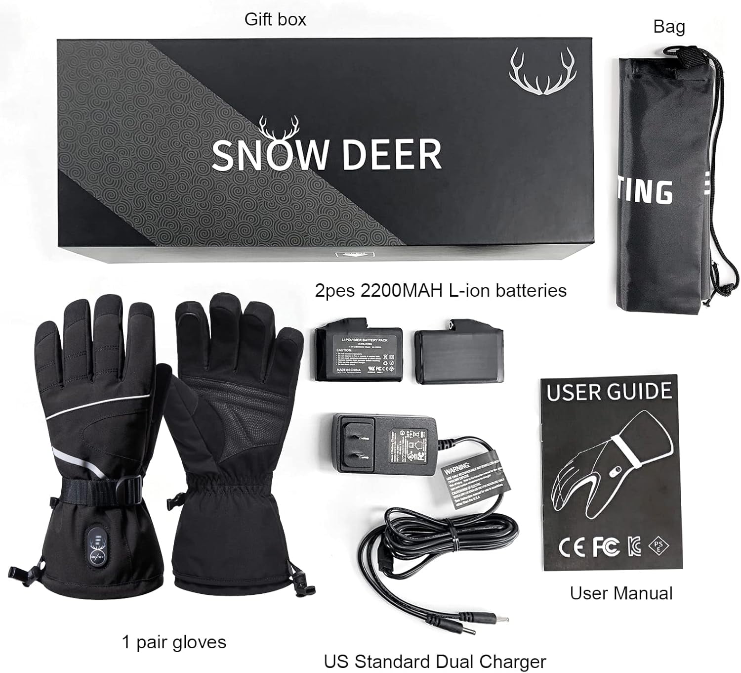SNOW DEER Heated Gloves Electric Rechargeable - 7.4V Battery Heated Gloves for Men Women,Motorcycle Cycling Riding Hunting Fishing Camping Hiking Snow Ski Mittens Gloves Powered Warmer Gloves