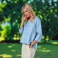 thumbnail image 4 of ManxiVoo Blouse à Coupe Décontractée pour Femmes à Manches 3 4 Col Rond Haut Léger Imprimé pour Tous les Jours Taille g Bleu Ciel, 4 of 7