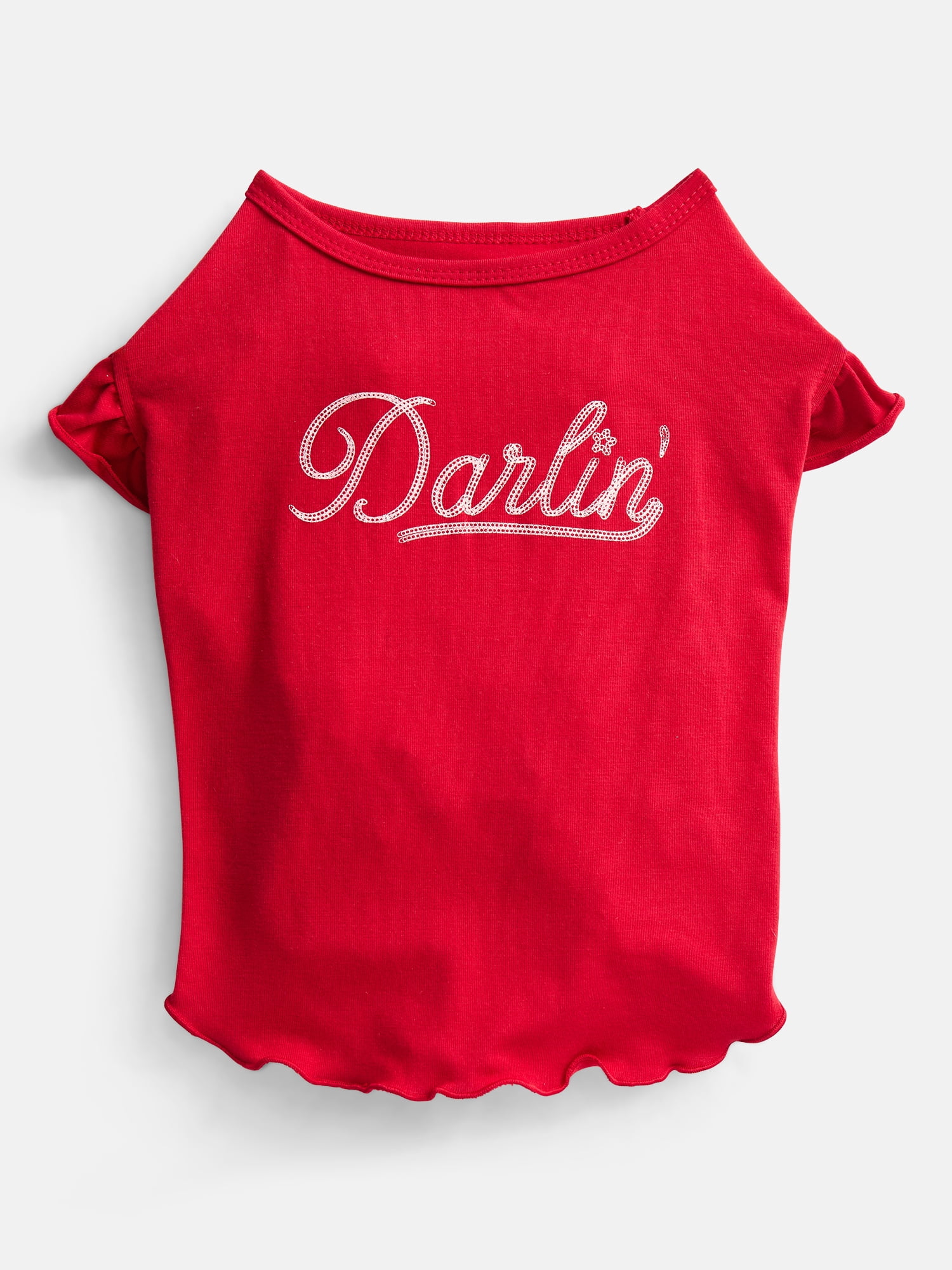 Kacey Lee Darlin' Ruffled Edge Pet Tee Shirt for Cats and Dogs, Red, Large