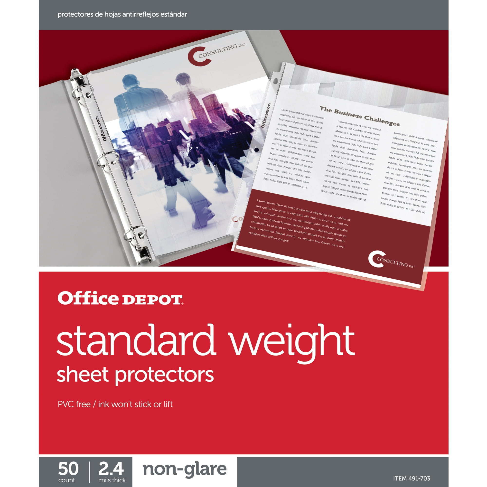Office Depot Non-Glare Standard Weight Sheet Protectors, 8 1/2in. x 11in., Box Of 50, 491703