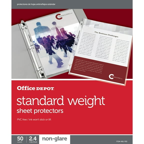Office Depot Non-Glare Standard Weight Sheet Protectors, 8 1/2in. x 11in., Box Of 50, 491703