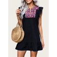 thumbnail image 3 of FreshPretty Women's Summer Mini Dress Casual V Neck Floral Embroidered Ruffle Sleeveless Shift Dress Flowy Boho Dress, 3 of 6