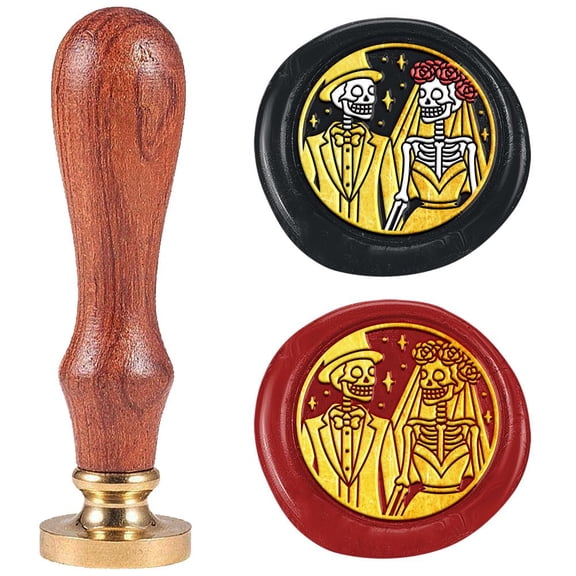 1pc Wax Seal Stamp set Sealing Wax Stamp Solid Brass Heads with Wood Handles for Envelopes Invitations Gift Card Skeleton 83x22mm Stamps: 25x14.5mm