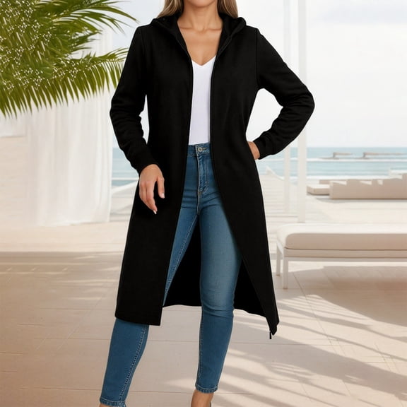 TIANZEN Fall/Winter Solid Color Long Hooded Cardigan – European Style Cozy Outerwear Oversized Coats for Women Oversized Coat Women Womens Long Coat