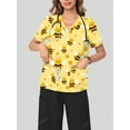 thumbnail image 3 of Cimmuovere Women's V-Neck Cute Print Double Pocket Short Sleeve Scrubs Nurse Scrubs Workwear Dentist Healthcare Pet Hospital Laboratory Top, 3 of 5
