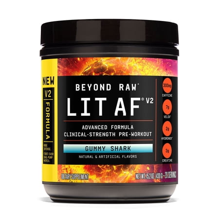 Beyond Raw Lit Af V2 Pre-Workout, Gummy Shark, 20 servings, 1.22 lbs
