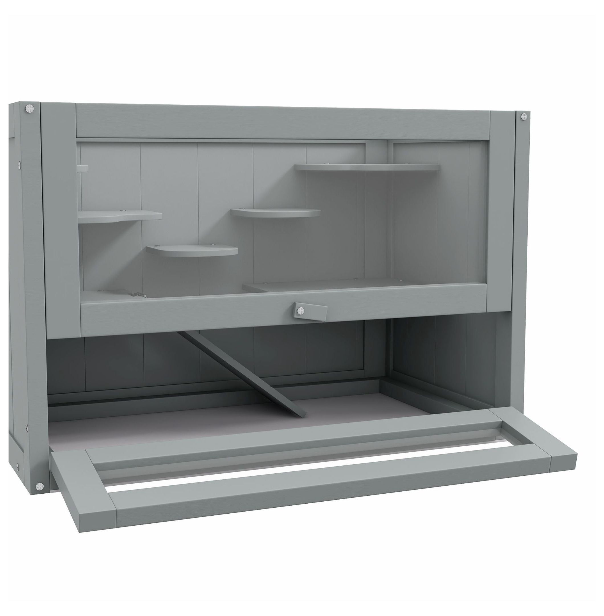 Hamster Cage 2-Level, Wood Small Animal , Open Top & Door, Gray