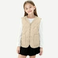 thumbnail image 2 of Beige Boy Girl Boat Neck Vest for Children Boy Girl Sleeveless Long Sleeve Gradient Track Gym Casual Cami Tank Warm Thick Fuzzy Vest Down Jackets Outfits Sweatshirt Child 2025 11 Year, 2 of 9