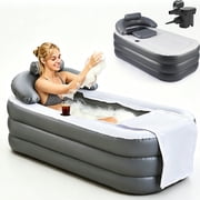 HQinX Inflatable Bathtub with Electric Air Pump - Portable Soaking Tub for Adults, Blow-Up Pillow, Zippered Cover, Drainage & Cup Holder