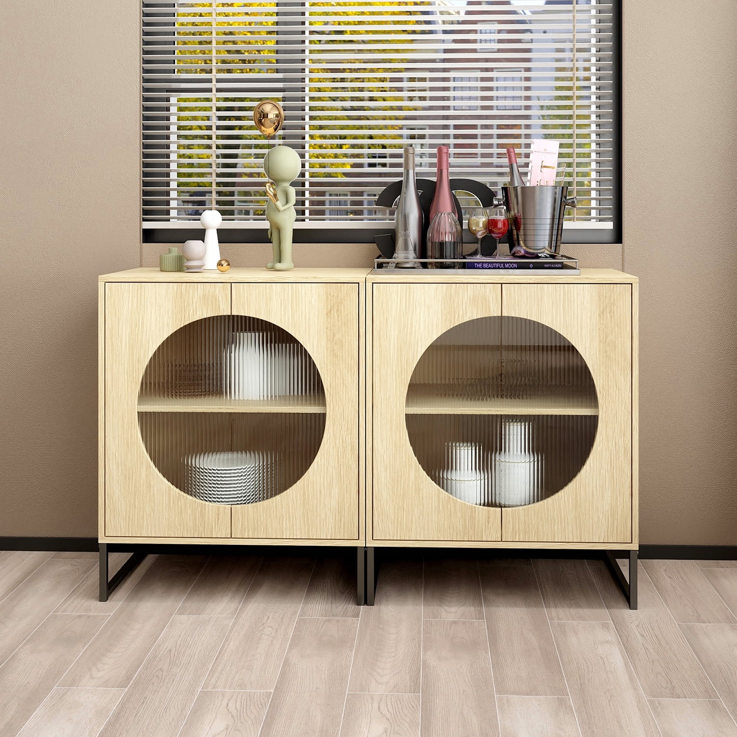 Kadyn 33" Sideboard Buffet Cabinet, Storage Cabinet with Glass Door, Kitchen Storage Cabinet for Dining Room, Natural Kadyn 33" Sideboard Buffet Cabinet, Storage Cabinet with Glass Door, Kitchen Storage Cabinet for Dining Room, Natural