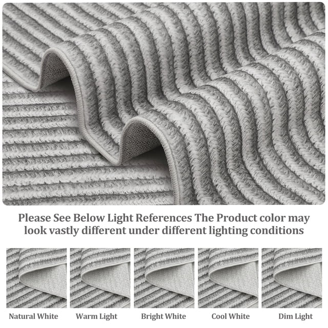 9x12 Large Washable Area Rug – Non-Slip Modern Stripe Floor Carpet, Low Pile Non-Shedding Velvet Soft Rug, Foldable Printed Rug for Living Room, Bedroom, Dining Room, Office – Gray Tones