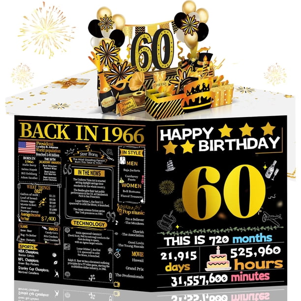 Tarjeta de cumpleaños Joycard 60th para mujeres y hombres con diseño desplegable en 3D