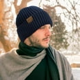 thumbnail image 3 of Loritta 3 Pcs Beanie Hat Long Scarf No-Slip Touch Screen Gloves for Men Women , Navy Blue, 3 of 8