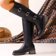 thumbnail image 6 of Knee High Boots Women Square Toe Pull On Wide Calf Riding Fashion Buckles Chunky Metallic Casual Vintage Buckle Black 8.5(41), 6 of 9