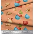 thumbnail image 3 of Soimoi Orange Poly Georgette Fabric Kettle & Cups Kitchen Fabric Prints By Yard 52 Inch Wide, 3 of 3
