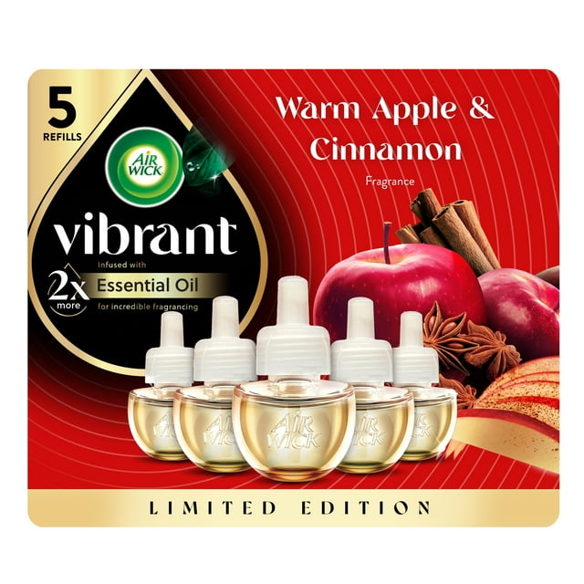 Air Wick Vibrant Repuesto de aceite para enchufe Warm Apple Cinnamon, 5 unidades