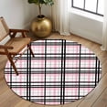 thumbnail image 3 of 5ft Round Rug, Pink Black Plaid Non-Skid Rubber Backing Large Area Rugs - Living Room Bedroom Home Office, Farmhouse Pink Black Checkered Indoor Floor Mat Carpets Washable Rug, 3 of 9