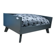 Angle View: Raised Wooden Pet Bed with Removable Cushion - Charcoal Gray - Small