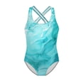 thumbnail image 4 of Uorisanigo Kids Swimsuits for Girls Teal Marble Print Crossback Straps Sport Summer Beach Swimwear One Piece Swimming Training Bathing Suit, Size 9-10, 4 of 7
