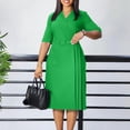 thumbnail image 2 of AURA Women’s Pencil Midi Dress V Neck Short Sleeve Solid Color With Belt S XXXL, 2 of 7