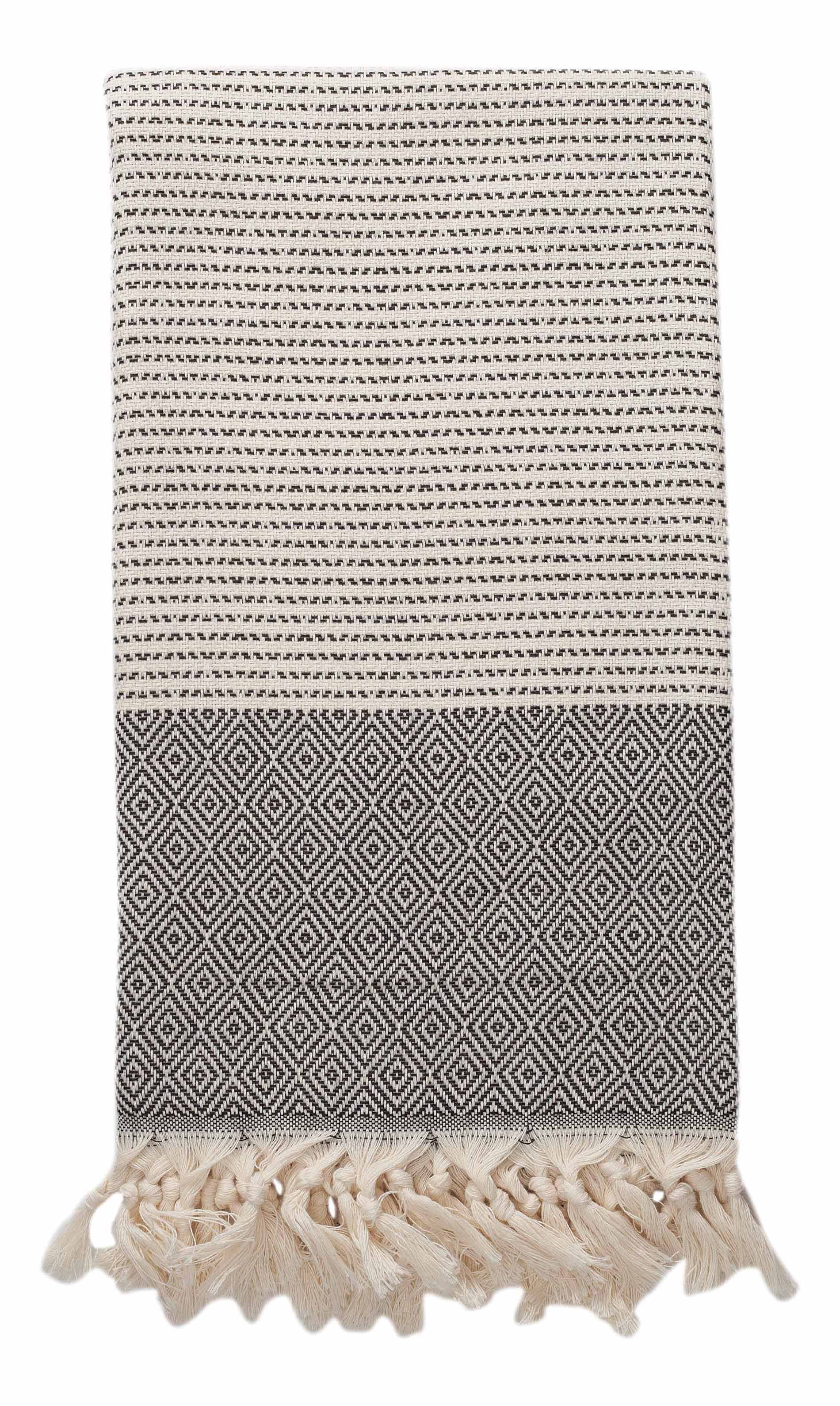 Diamond Weave Turkish Towel Peshtemal for Bath or Beach - THIN and  Lightweight - Made from 100% Turkish Cotton (Black and Cream)