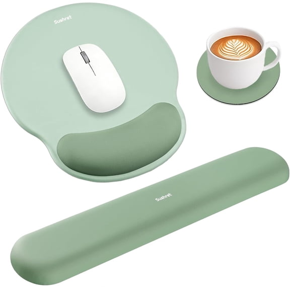 Mouse pad and keyboard wrist rest, 3-in-1 gel memory foam ergonomic mouse pad, with wrist rest set, gaming mouse pad arm pad support computer desk accessories cute setting, sage green