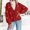 Red, variant on LEKODE Women Pumpkin Embroidery V Neck Button Down Bubble Long Sleeve Cropped Relaxed Fit Knit Cardigan Casual Fall Holiday Layering Outerwear Beige L