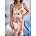 thumbnail image 6 of Women'S Casual Striped Contrasting High Waisted Knitted Suspender Wrap Hip Dress Tight Mini Dress Orange Color L, 6 of 9