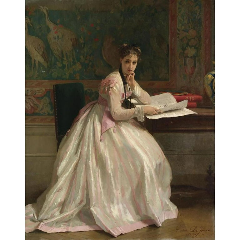 Gustave・L・Jonghe、Idle moments、希少な額装用画集より Gustave Léonard de Jonghe 12x14 Black Modern Framed Museum Art