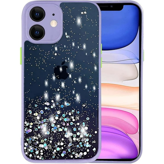 Compatible with iPhone 12 Case, with Precise Camera Protection, Clear Sparkly Bling Star Glitter for Women Girls Shockproof Anti-Scratch Protective Case for iPhone 12 - Pink