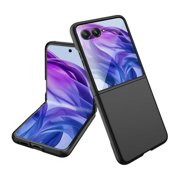 for Motorola Razr 60 / Motorola Razr 2025 Case with Front Tempered Glass Screen Protector, Ultra Slim Hard PC Anti-Scratch Drop Protective Shock Absorption Phone Cover - Black